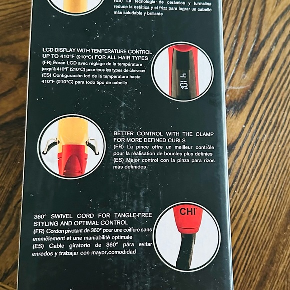 Chi Air Ca1038 Texture Tourmaline Ceramic Curling Iron 1 1/2 Inch, , Fire Red - Picture 6 of 9